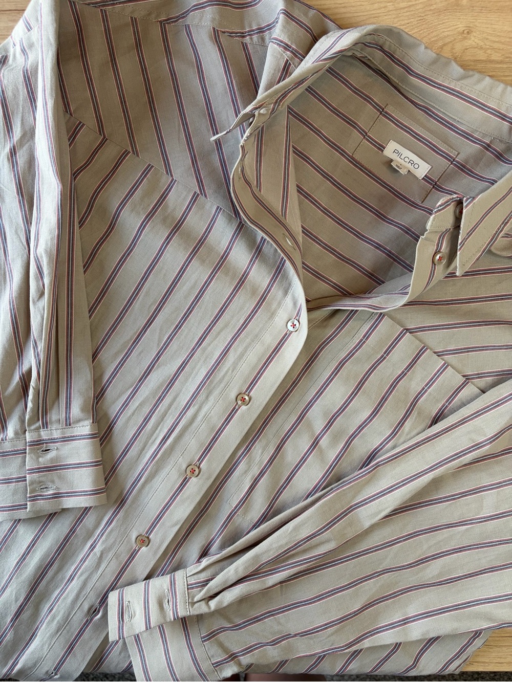 PILCRO Anthropologie Oversized Stripe Western Yoke Button Down Shirt Beige Small
